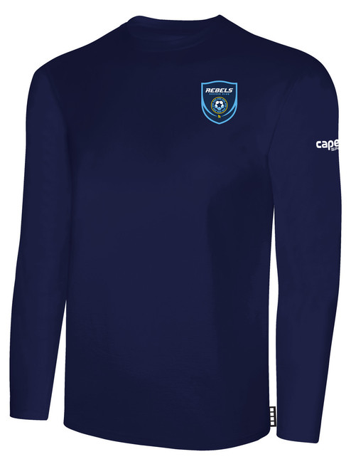 REBELS SC CARLSBAD BASICS LONG SLEEVE COTTON T-SHIRT CREST ON WEARERS LEFT CHEST NAVY WHITE