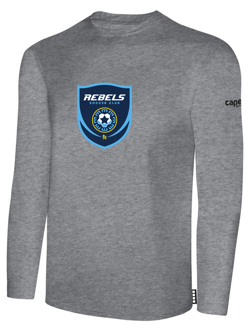 REBELS SC CORONADO BASICS LONG SLEEVE COTTON T-SHIRT CREST ON WEARERS CENTER CHEST LIGHT HEATHER GREY BLACK