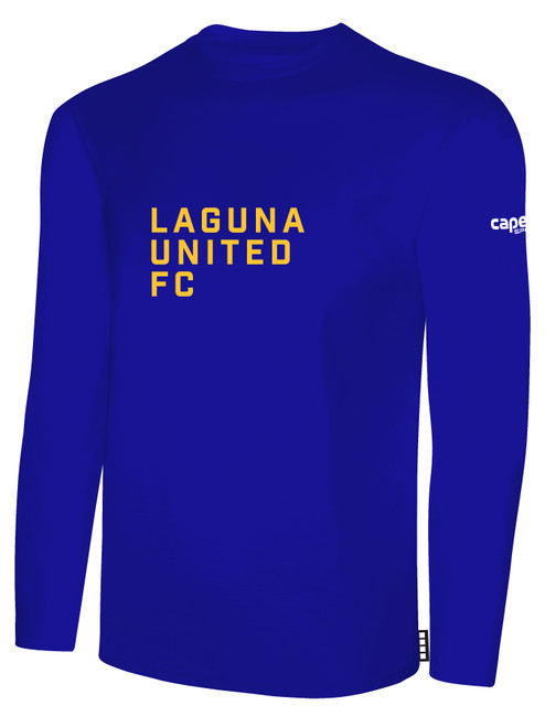LAGUNA UNITED BASICS LONG SLEEVE COTTON T-SHIRT CREST ON WEARERS CENTER CHEST ROYAL BLUE WHITE