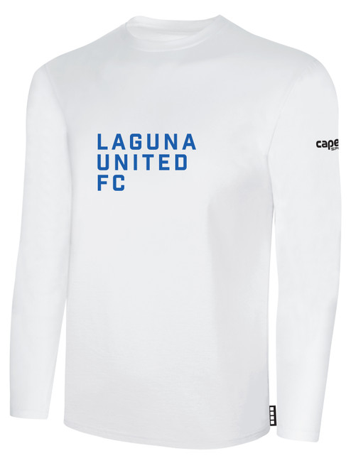 LAGUNA UNITED BASICS LONG SLEEVE COTTON T-SHIRT CREST ON WEARERS CENTER CHEST WHITE BLACK