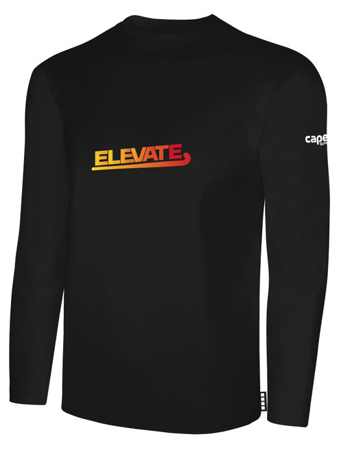 ELEVATE FIELD HOCKEY BASICS LONG SLEEVE COTTON T-SHIRT CREST ON WEARERS CENTER CHEST BLACK WHITE