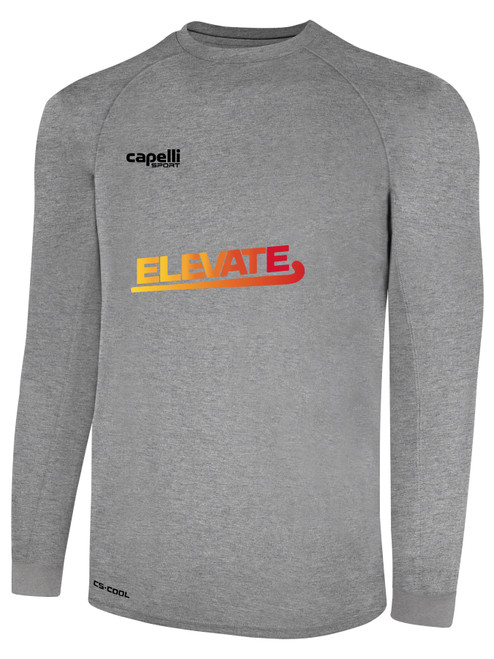 ELEVATE FIELD HOCKEY BASICS II LONG SLEEVE TRAINING JERSEY CREST ON WEARER'S CENTER CHEST LIGHT HEATHER GREY BLACK