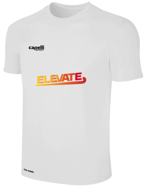 ELEVATE FIELD HOCKEY BASICS II TRAINING JERSEY CREST ON WEARER'S CENTER CHEST WHITE BLACK