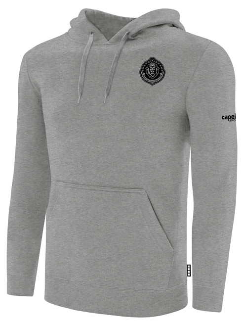 PRESTIGE FC BASICS FLEECE PULLOVER HOODIE CREST ON WEARERS LEFT CHEST LIGHT HEATHER GREY BLACK