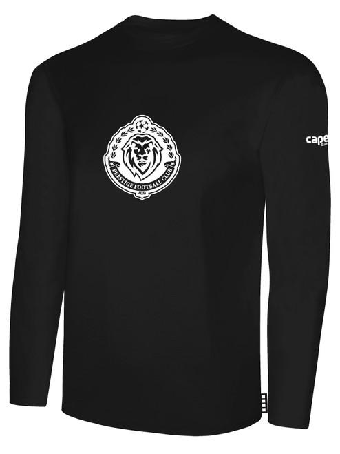 PRESTIGE FC BASICS LONG SLEEVE COTTON T-SHIRT CREST ON WEARERS CENTER CHEST BLACK WHITE