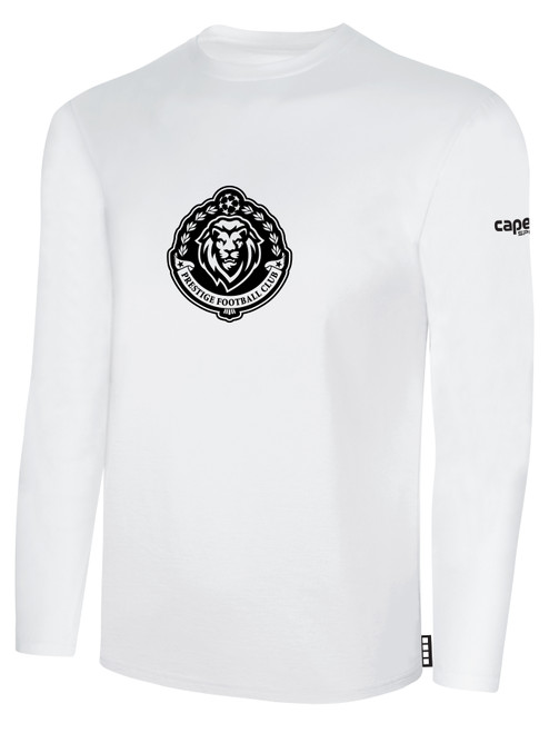 PRESTIGE FC BASICS LONG SLEEVE COTTON T-SHIRT CREST ON WEARERS CENTER CHEST WHITE BLACK