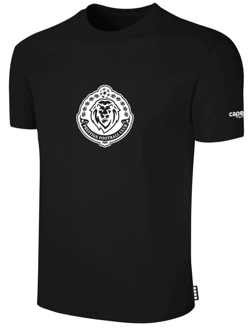 PRESTIGE FC BASICS COTTON T-SHIRT CREST ON WEARERS CENTER CHEST BLACK WHITE