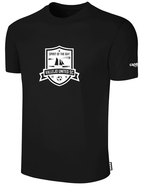 VALLEJO UNITED SC BASICS COTTON TEE CREST ON WEARERS CENTER CHEST BLACK WHITE