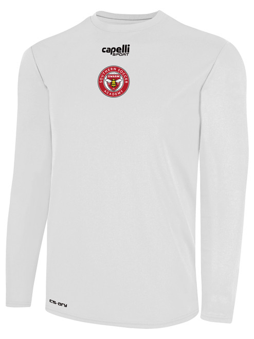 SOUTHERN SOCCER ACADEMY BASICS CREW NECK LONG SLEEVE POLY TEE WHITE