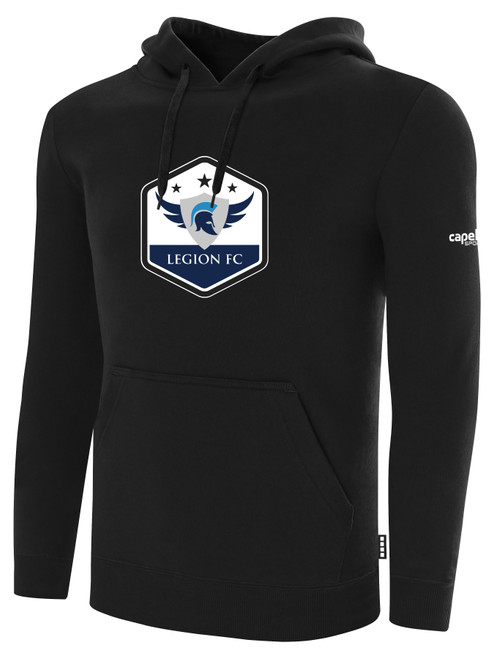 LEGION FC BASICS FLEECE PULLOVER HOODIE CREST ON WEARERS CENTER CHEST BLACK WHITE