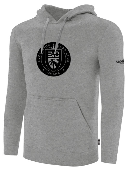 EVOLUTION SC BASICS FLEECE PULLOVER HOODIE TEAM CREST ON WEARERS CENTER CHEST LIGHT HEATHER GREY BLACK