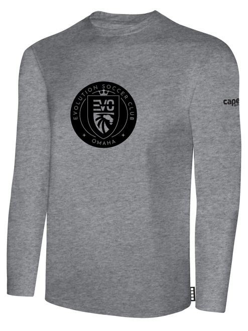 EVOLUTION SC BASICS LONG SLEEVE COTTON TEE TEAM CREST ON WEARERS CENTER CHEST LIGHT HEATHER GREY BLACK