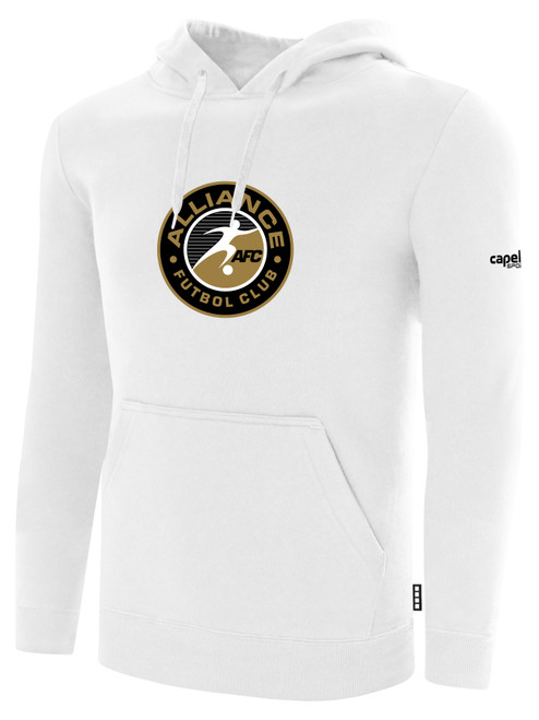 ALLIANCE FC BASICS FLEECE HOODIE TEAM CREST CENTER CHEST WHITE BLACK