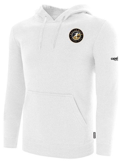ALLIANCE FC BASICS FLEECE HOODIE TEAM CREST LEFT CHEST WHITE BLACK