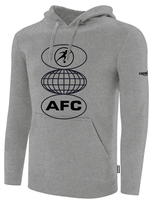 ALLIANCE FC BASICS FLEECE HOODIE ALLIANCE WORLD GRAPHIC LOGO CENTER CHEST LIGHT HEATHER GREY BLACK