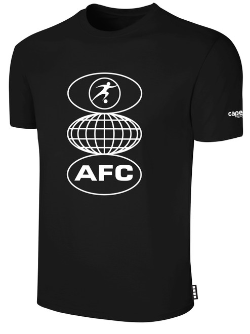 ALLIANCE FC BASIC TEE SHIRT ALLIANCE WORLD GRAPHIC LOGO CENTER CHEST BLACK WHITE