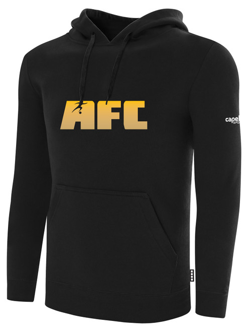 ALLIANCE FC BASICS FLEECE HOODIE AFC TEXT LOGO CENTER CHEST BLACK WHITE