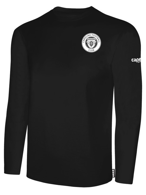 CAROLINA FC SWARM BASICS LONG SLEEVE COTTON TEE TEAM CREST ON WEARERS LEFT CHEST BLACK WHITE