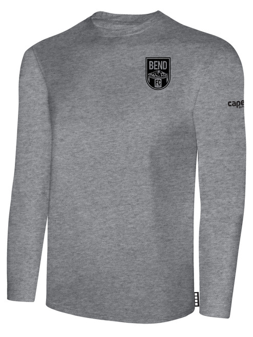 BEND FC  BASICS LONG SLEEVE COTTON TEE TEAM CREST ON WEARERS LEFT CHEST LIGHT HEATHER GREY BLACK