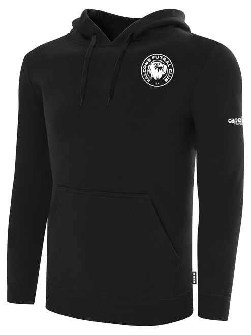 FALCONS FUTSAL BASICS FLEECE PULLOVER HOODIE TEAM CREST ON WEARERS LEFT CHEST BLACK WHITE