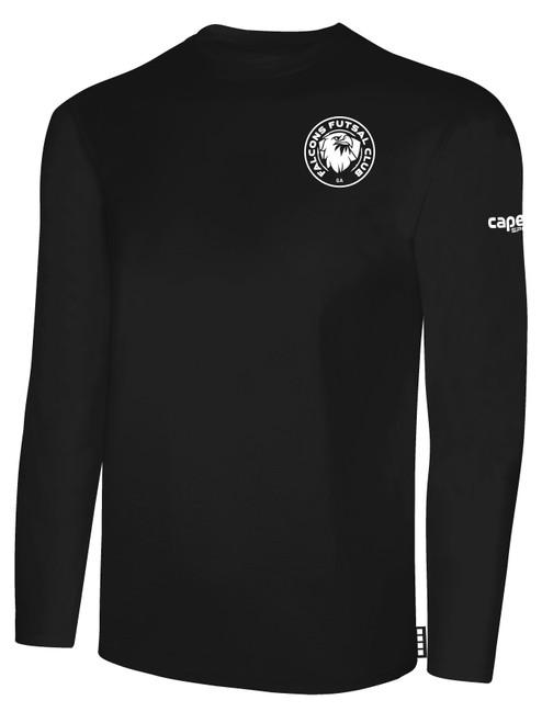 FALCONS FUTSAL BASICS LONG SLEEVE COTTON TEE TEAM CREST ON WEARERS LEFT CHEST BLACK WHITE