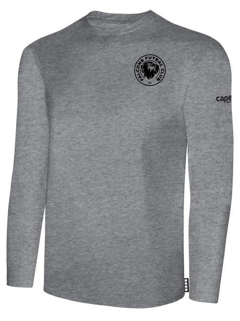 FALCONS FUTSAL BASICS LONG SLEEVE COTTON TEE TEAM CREST ON WEARERS LEFT CHEST LIGHT HEATHER GREY BLACK