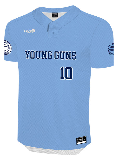 SOUTH  JERSEY YOUNG GUNS BASE LITE BLOCK 2 FULL BUTTON JERSEY POWDER BLUE NAVY WHITE 