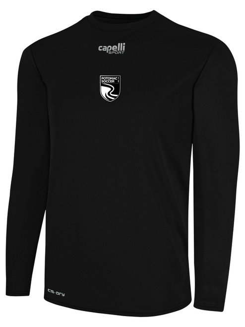 POTOMAC SOCCER BASICS CREW NECK LONG SLEEVE POLY TEE BLACK