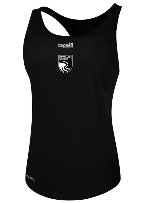 POTOMAC SOCCER BASICS RACER BACK TANK  CREST CENTER CHEST BLACK