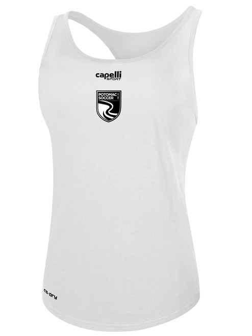 POTOMAC SOCCER BASICS RACER BACK TANK CREST CENTER CHEST WHITE