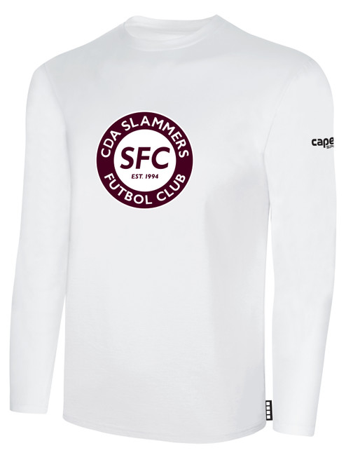 CDA SLAMMERS BASICS LONG SLEEVE COTTON TEE TEAM CREST ON WEARERS CENTER CHEST WHITE BLACK