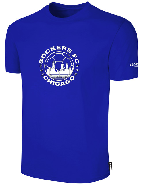 SOCKERS FC BASICS COTTON SHORT SLEEVE T-SHIRT CREST ON WEARER'S CENTER CHEST ROYAL BLUE WHITE