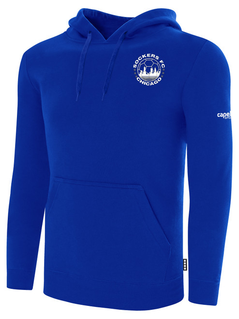SOCKERS FC BASICS PULLOVER FLEECE HOODIE CREST ON WEARER'S LEFT CHEST ROYAL BLUE WHITE