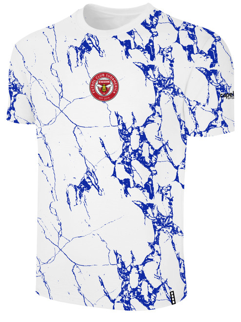 SUDAMERICA SWARM FC LIFESTYLE MARBLE TEE WITH SLEEVE LOGO WHITE ROYAL BLUE