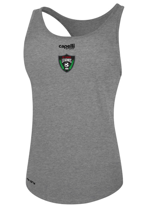 ST. LOUIS LEGENDS SC BASICS WOMEN'S RACER BACK TANK CREST CENTER CHEST LIGHT HEATHER GREY BLACK