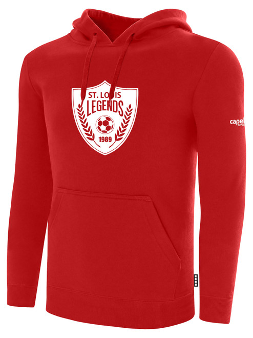 ST. LOUIS LEGENDS SC BASICS FLEECE HOODIE CREST ON CENTER CHEST RED WHITE