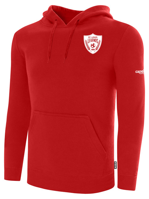 ST. LOUIS LEGENDS SC BASICS FLEECE HOODIE CREST ON LEFT CHEST RED WHITE