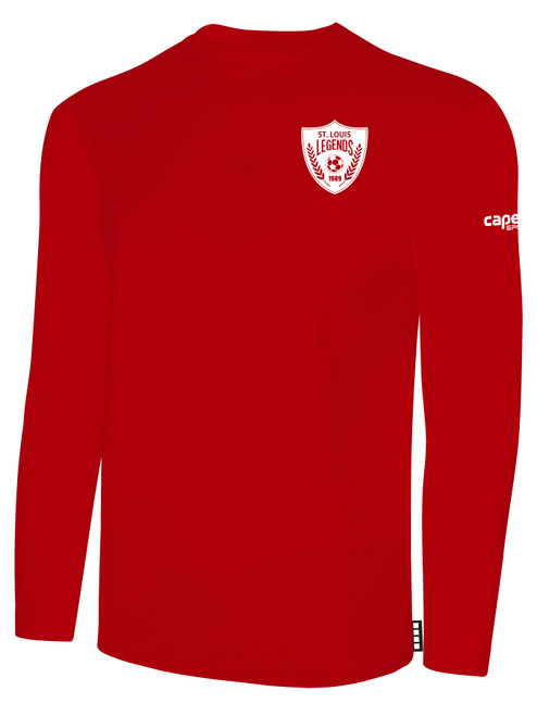 ST. LOUIS LEGENDS SC BASICS LONG SLEEVE COTTON TEE CREST ON LEFT CHEST RED WHITE
