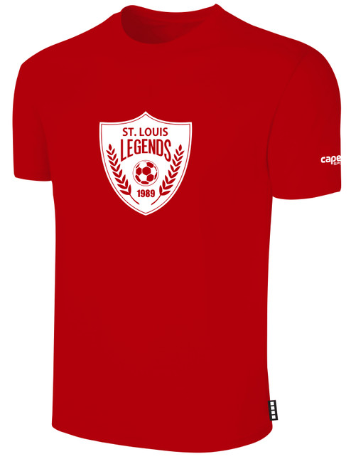 ST. LOUIS LEGENDS SC BASICS COTTON TEE CREST ON WEARERS CENTER CHEST RED WHITE
