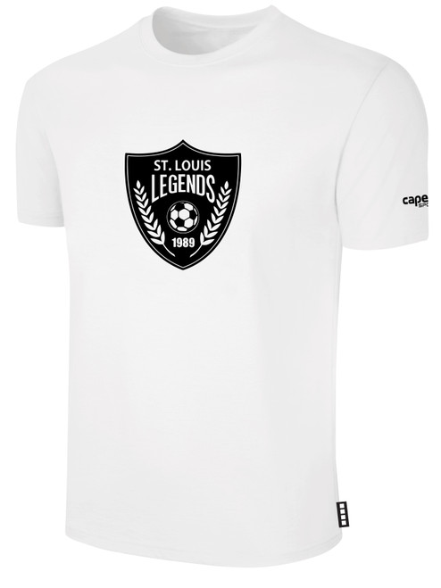 ST. LOUIS LEGENDS SC BASICS COTTON TEE CREST ON WEARERS CENTER CHEST WHITE BLACK