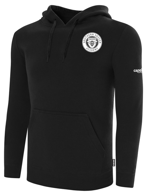 RAD SWARM FC BASICS FLEECE PULLOVER HOODIE TEAM CREST ON WEARERS LEFT CHEST BLACK WHITE