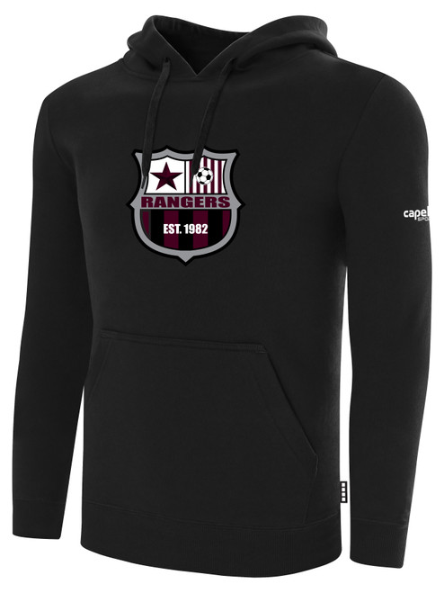PUEBLO RANGERS BASICS FLEECE PULLOVER HOODIE TEAM CREST ON WEARERS CENTER CHEST BLACK WHITE