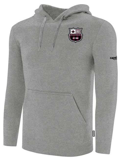 PUEBLO RANGERS BASICS FLEECE PULLOVER HOODIE TEAM CREST ON WEARERS LEFT CHEST LIGHT HEATHER GREY BLACK