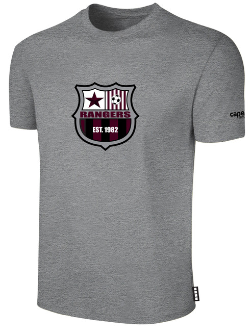 PUEBLO RANGERS BASICS COTTON TEE CREST ON WEARERS CENTER CHEST LIGHT HEATHER GREY BLACK