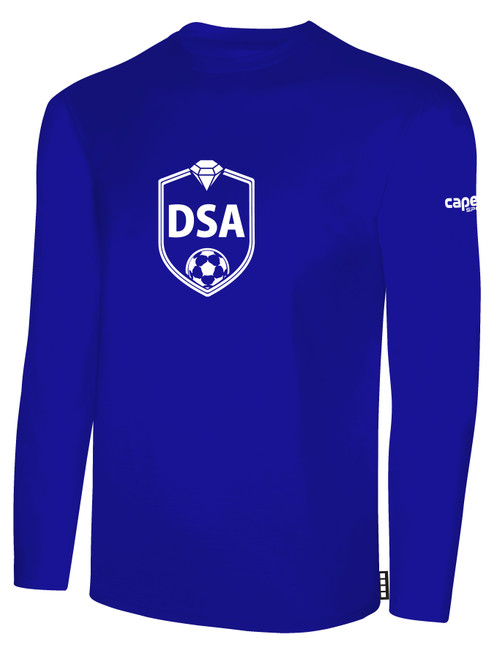 DIAMONDS SA BASICS LONG SLEEVE COTTON TEE TEAM CREST ON WEARERS CENTER CHEST ROYAL BLUE WHITE