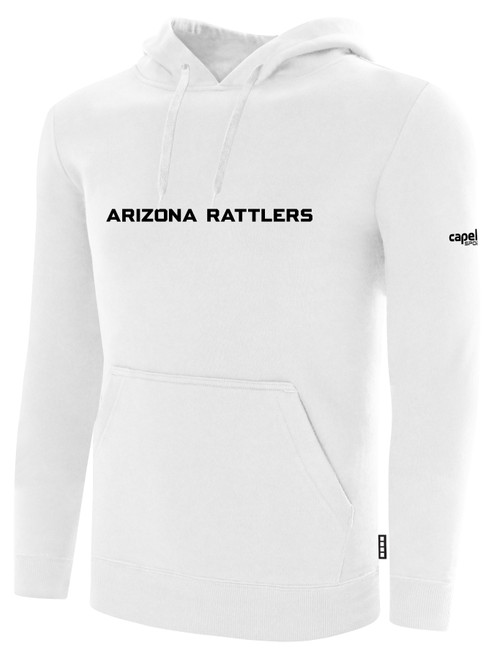 ARIZONA RATTLERS IFL BASICS FLEECE PULLOVER HOODIE CREST ON WEARERS CENTER CHEST WHITE BLACK