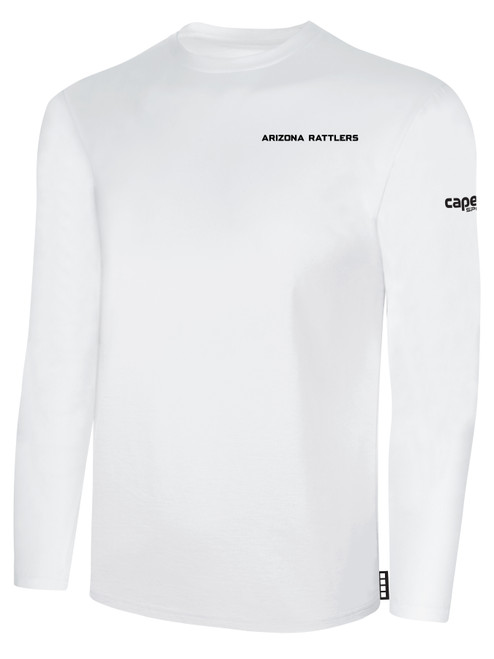 ARIZONA RATTLERS IFL BASICS LONG SLEEVE COTTON T-SHIRT CREST ON WEARERS LEFT CHEST WHITE BLACK