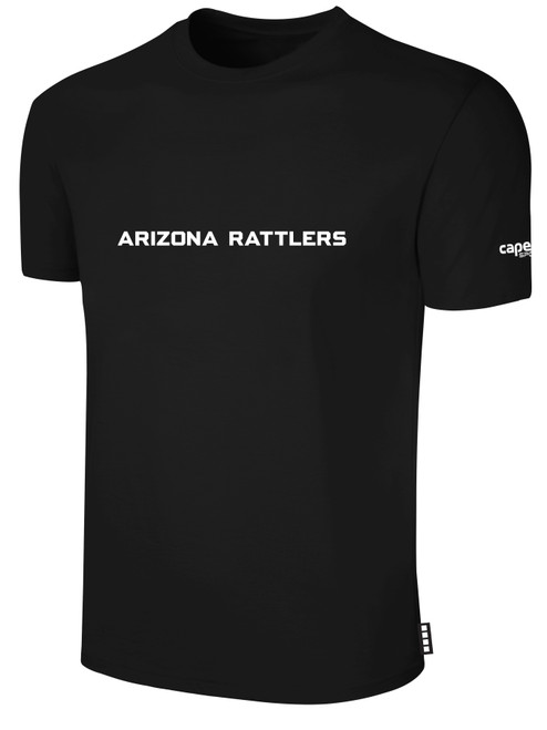 ARIZONA RATTLERS IFL BASICS COTTON T-SHIRT CREST ON WEARERS CENTER CHEST BLACK WHITE