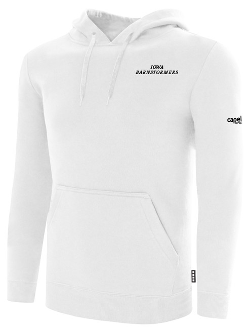 IOWA BARNSTORMERS IFL BASICS FLEECE PULLOVER HOODIE CREST ON WEARERS LEFT CHEST WHITE BLACK