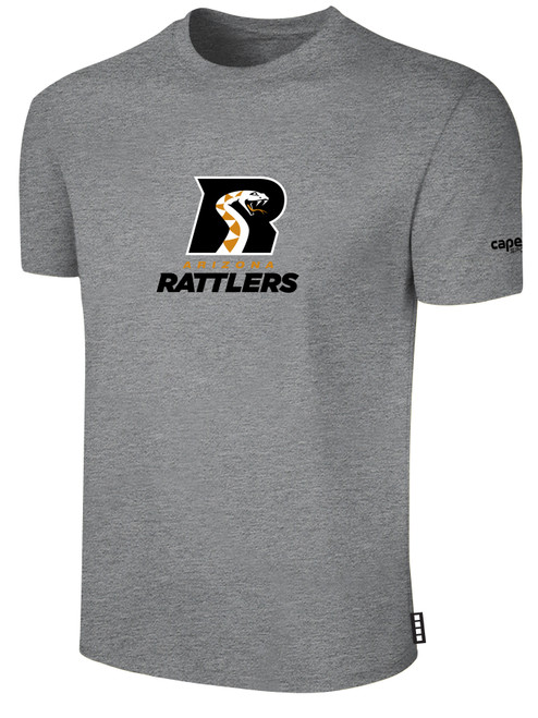 ARIZONA RATTLERS IFL BASICS COTTON T-SHIRT CREST ON WEARERS CENTER CHEST LIGHT HEATHER GREY BLACK